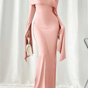 Elegant Pink Off-Shoulder Maxi Dress